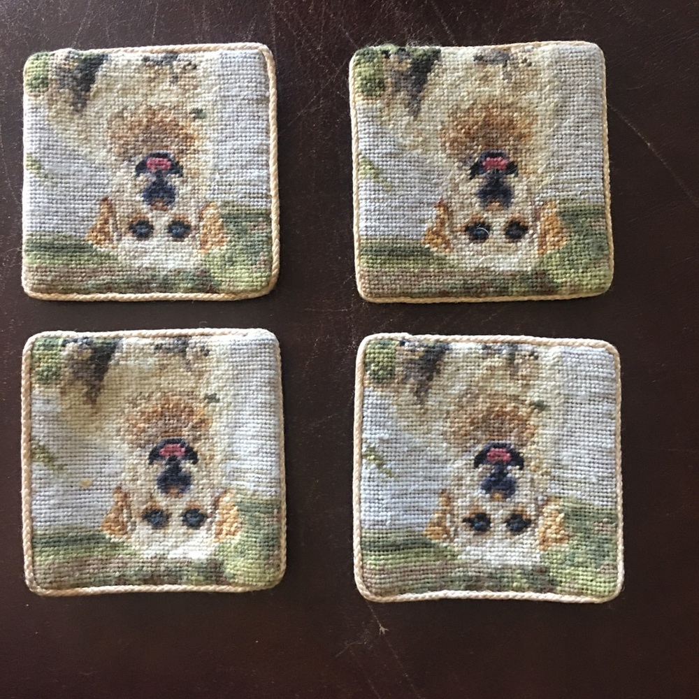Yellow lab petit point coasters vintage